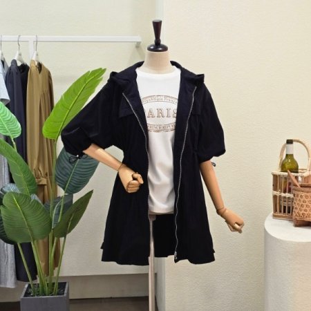 후드 스트링 하프 점퍼