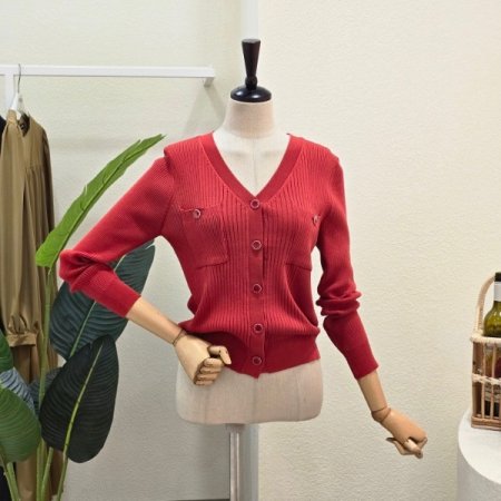 브이넥 포켓 골지 가디건