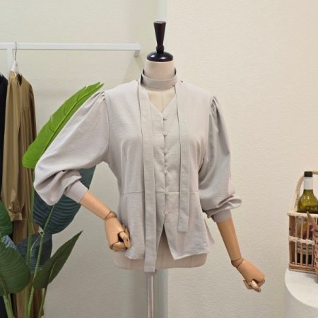 타이 세트 셔링 블라우스