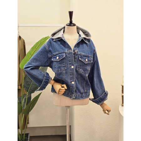 그레이 후드 데님 자켓