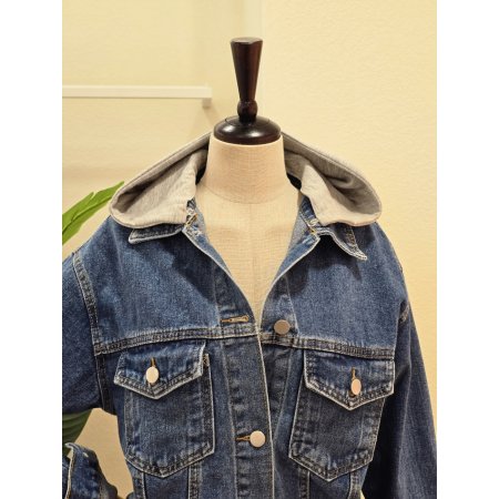 그레이 후드 데님 자켓