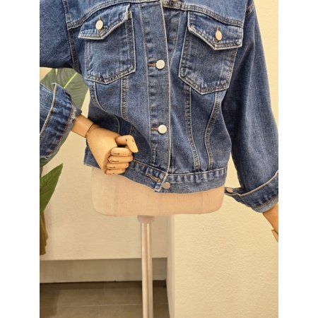 그레이 후드 데님 자켓