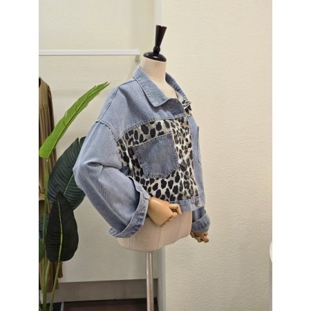 레어파드 배색 데님 자켓