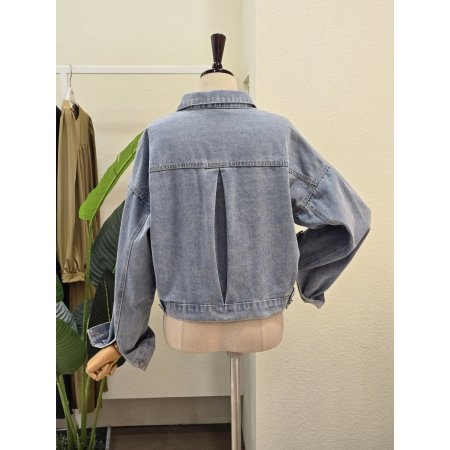 레어파드 배색 데님 자켓