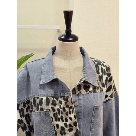 레어파드 배색 데님 자켓