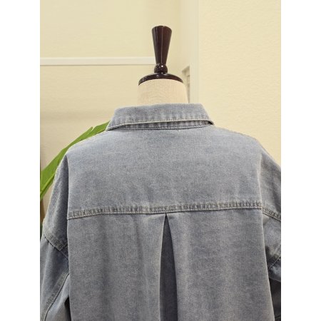 레어파드 배색 데님 자켓