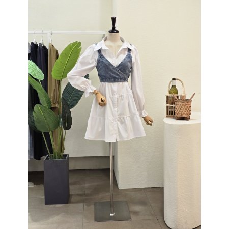 데님 뷔스티에 셔츠 원피스 세트