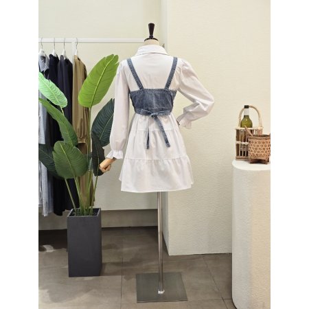 데님 뷔스티에 셔츠 원피스 세트