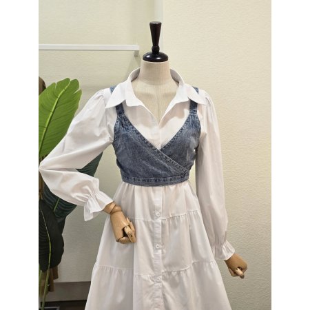 데님 뷔스티에 셔츠 원피스 세트