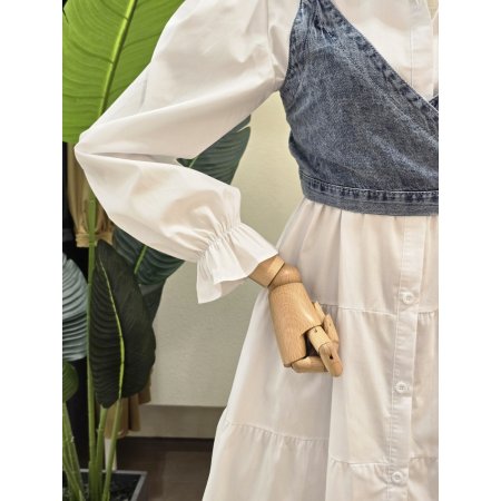 데님 뷔스티에 셔츠 원피스 세트