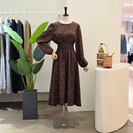 허리 밴딩 레오파드 원피스