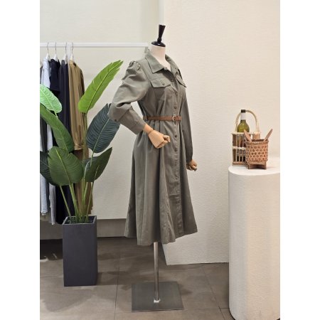 어깨 셔링 벨티드 원피스