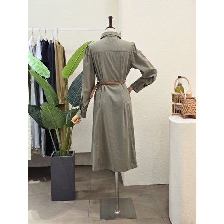 어깨 셔링 벨티드 원피스