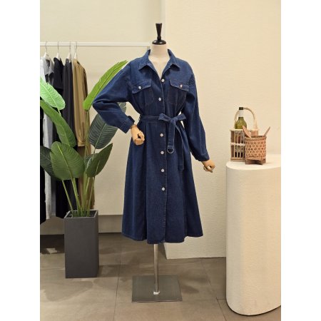 D링 벨티드 데님 원피스