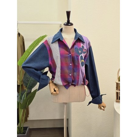 데님 배색 컬러플 패턴 셔츠