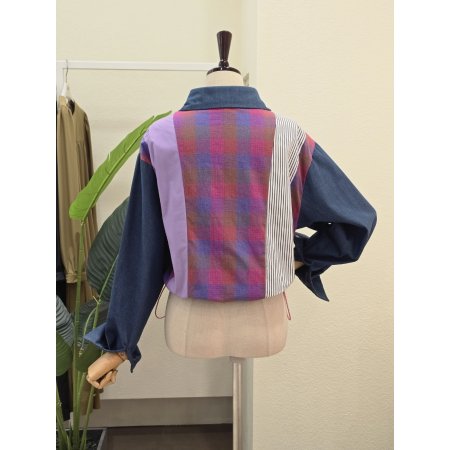 데님 배색 컬러플 패턴 셔츠