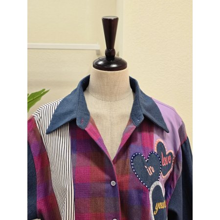 데님 배색 컬러플 패턴 셔츠