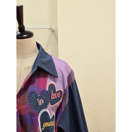 데님 배색 컬러플 패턴 셔츠