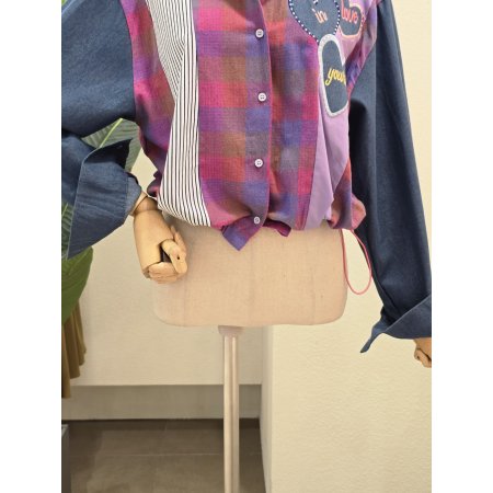 데님 배색 컬러플 패턴 셔츠