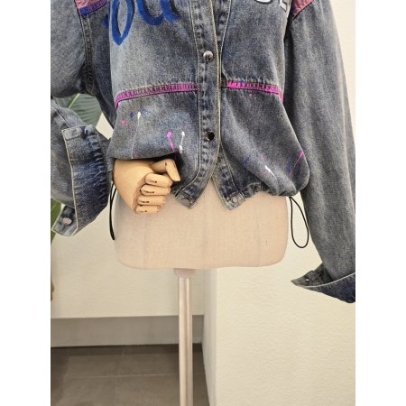 핑크 컬러 배색 유니크 데님 자켓