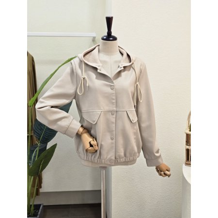 니트 후드 레더 자켓