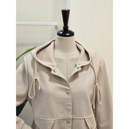 니트 후드 레더 자켓