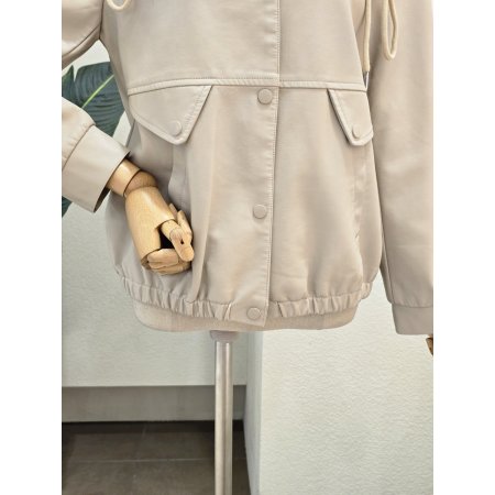 니트 후드 레더 자켓