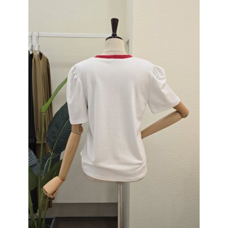 체리 리본 퍼프 반탈 티셔츠