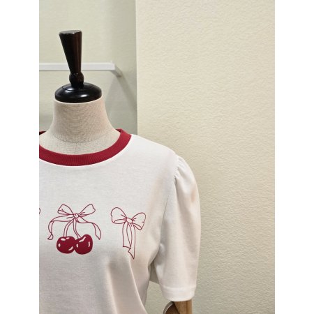 체리 리본 퍼프 반탈 티셔츠