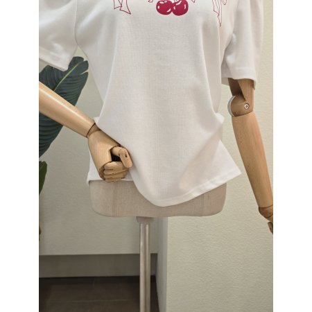 체리 리본 퍼프 반탈 티셔츠