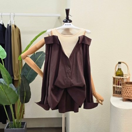 민소매 레이어드 오프숄더 블라우스