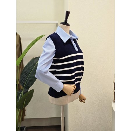 셔츠 레이어드 스트라이프 니트