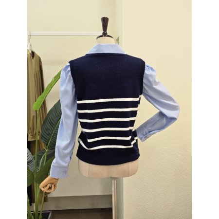 셔츠 레이어드 스트라이프 니트