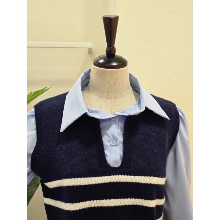 셔츠 레이어드 스트라이프 니트