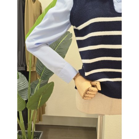 셔츠 레이어드 스트라이프 니트