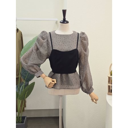 도트 블라우스 뷔스티에 세트