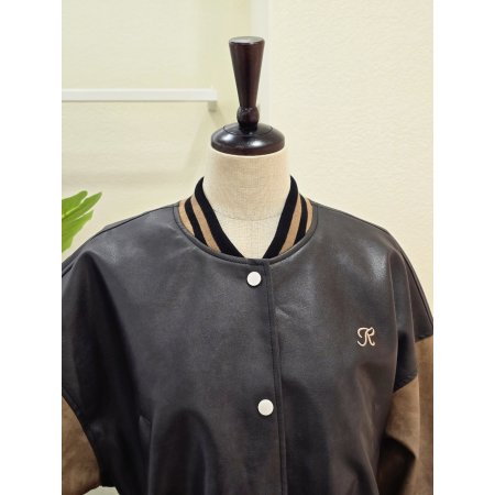 빈티지 배색 레더 점퍼