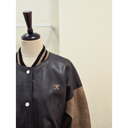 빈티지 배색 레더 점퍼