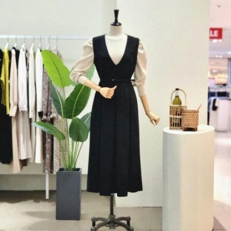 브이넥 플레어 뷔스티에 롱 원피스