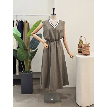 허리 스트링 민소매 원피스