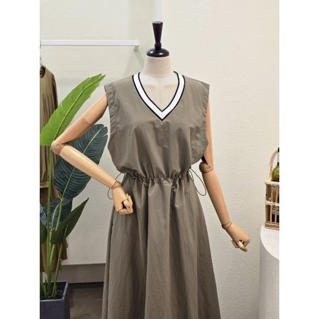 허리 스트링 민소매 원피스