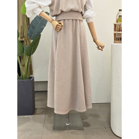 배색 티셔츠 플레어 스커트 세트