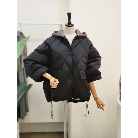 퀼팅 루즈핏 후드 패딩 점퍼