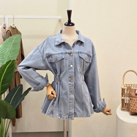 허리 밴딩 포켓 데님 재킷