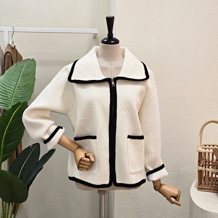 컬러 라인 배색 니트 재킷