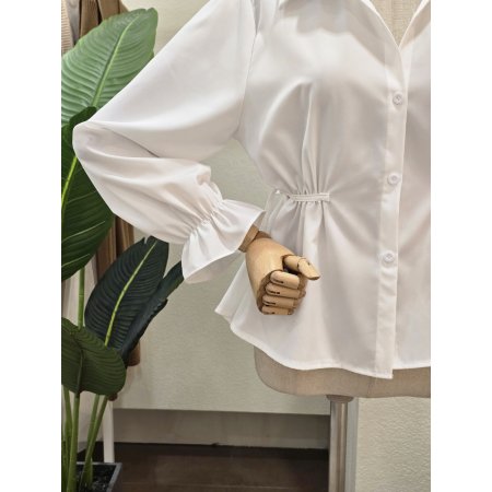 허리 셔링 리본 블라우스