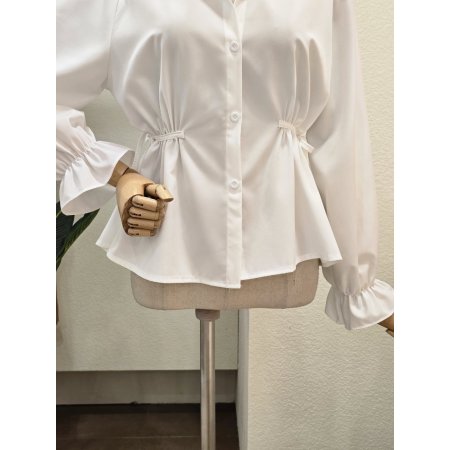 허리 셔링 리본 블라우스