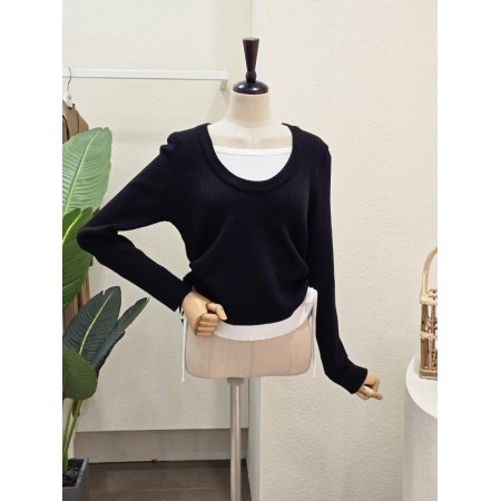 레이어드 옆 셔링 니트