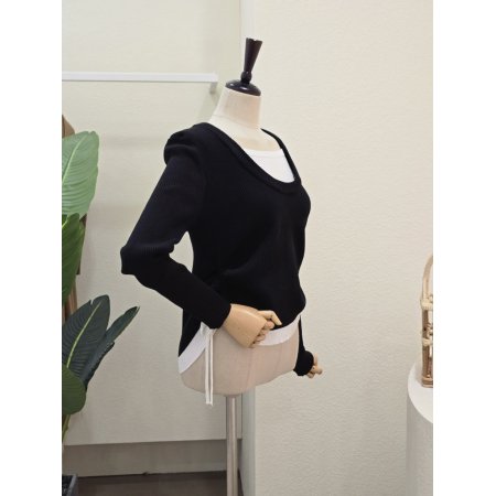 레이어드 옆 셔링 니트