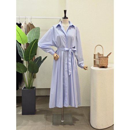 클래식 무드 셔츠형 롱 원피스